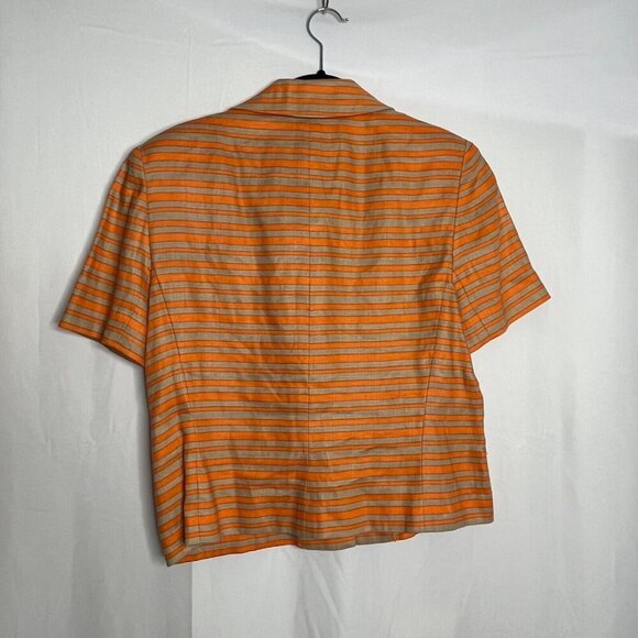 Rickie Freeman for Teri Jon Linen Short Sleeve Blazer‎ Orange Brown Striped 6 - Picture 6 of 10